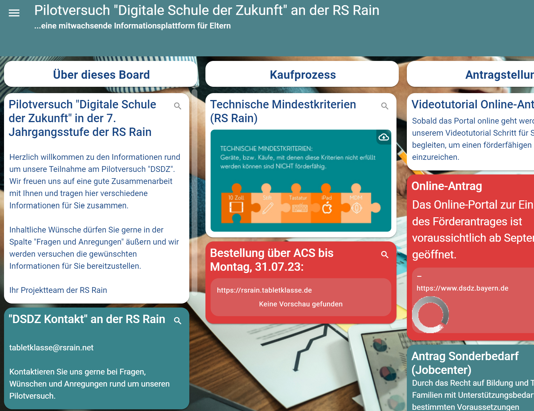 Informationsplattform Tabletklasse RS Rain